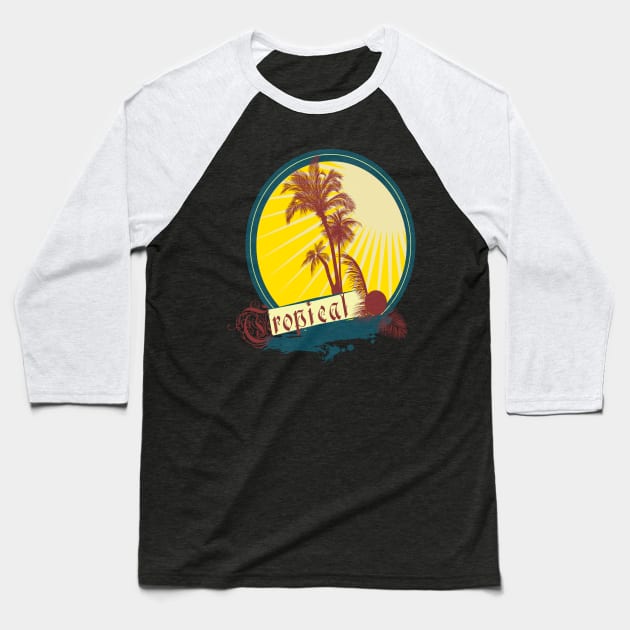 Tropical Palm Surfer Baseball T-Shirt by Foxxy Merch